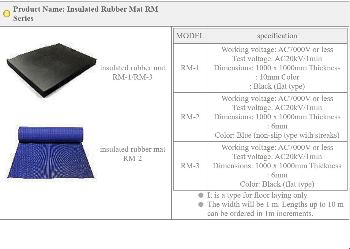 Insulated Rubber Mat RM Series RM-1 TAMADENSOKU
